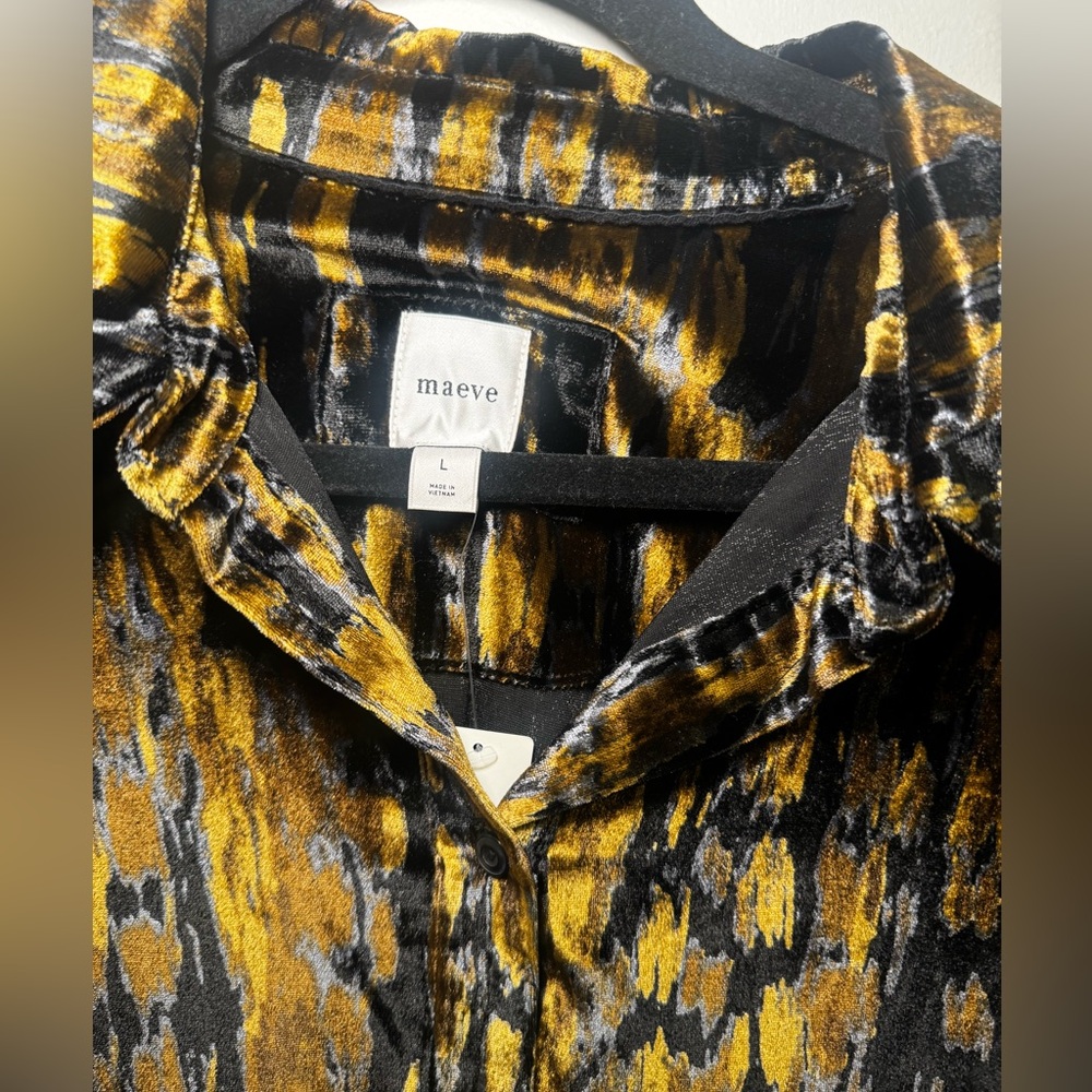Maeve Bettina Tiered Shirt Dress Velvet Edition Anthropologie Gold/Brown Size L - Picture 9 of 9